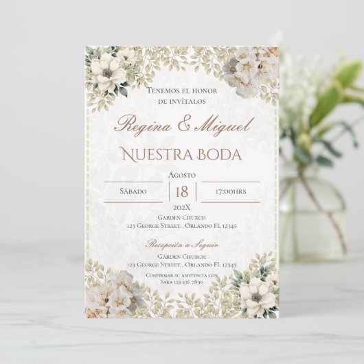 Boho Spanish Wedding Invitation Kaart (Staand voorkant)