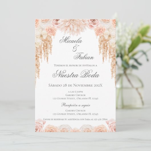 Boho Spanish Wedding Invitation Kaart (Staand voorkant)
