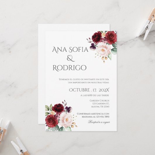 Boho Spanish Wedding Invitation Kaart (Voorkant / Achterkant in situ)