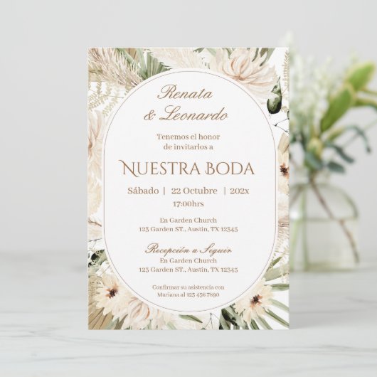 Boho Spanish Wedding Invitation Kaart (Staand voorkant)