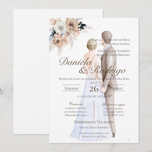 Boho Spanish with bride and groom wedding Kaart (Voorkant / Achterkant)