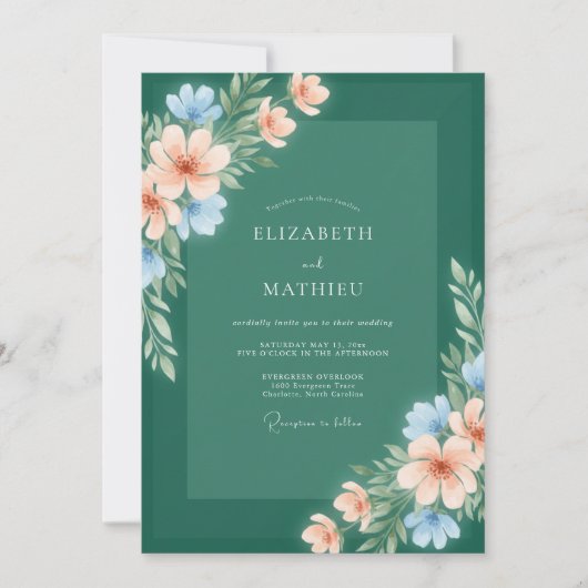 Boho Spar Blauwgroene Bloesem Bruiloft Kaart (Voorkant)