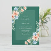 Boho Spar Blauwgroene Bloesem Bruiloft Kaart (Staand voorkant)