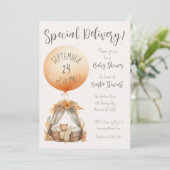 Boho Special Delivery Balloon Baby shower Kaart (Staand voorkant)