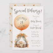 Boho Special Delivery Balloon Baby shower Kaart (Voorkant / Achterkant)