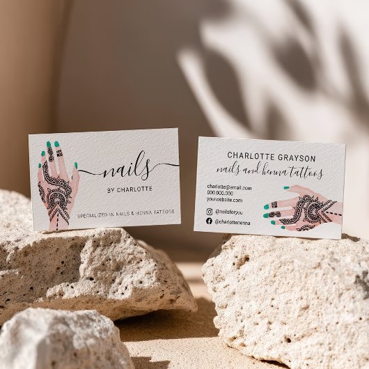 Boho spijkert groene henna tattoos illustratie visitekaartje