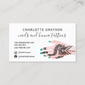 Boho spijkert groene henna tattoos illustratie visitekaartje (Achterkant)