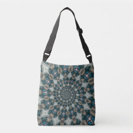 Boho Spiraal Teal en Khaki Kaleidoscoop Crossbody Tas
