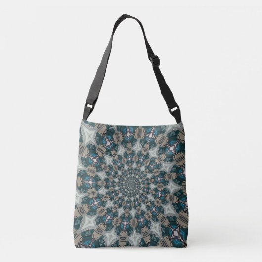 Boho Spiral Blauwgroen en Khaki Kaleidoscope Crossbody Tas (Achterkant)