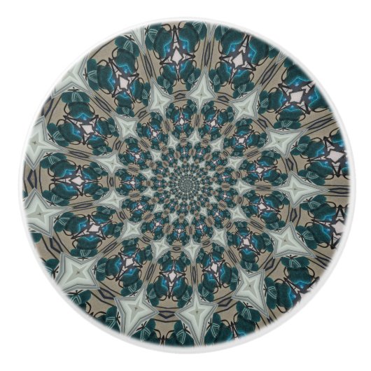 Boho Spiral Blauwgroen en Khaki Kaleidoscope Keramische Knop (Voorkant)