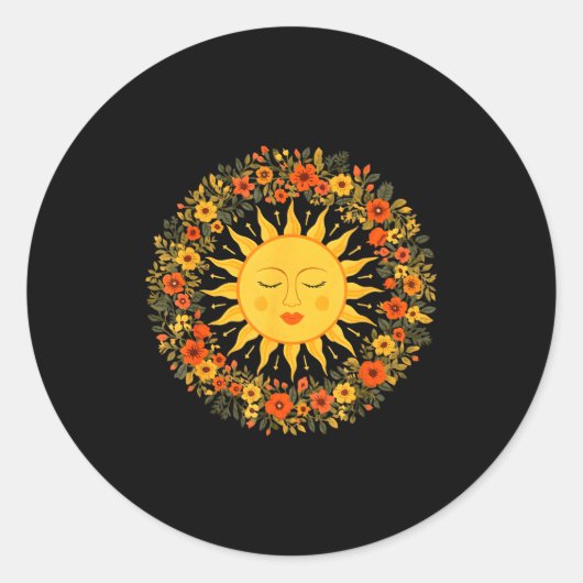 Boho Spirituele Zon Schattig Boheemse Hemelse Hipp Ronde Sticker (Voorkant)