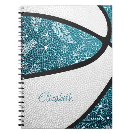Boho sport dode tekening patroon turquoise wit bas notitieboek (Voorkant)