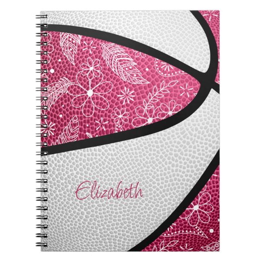 Boho sport doezelt roze witte basketbal notitieboek (Voorkant)