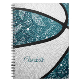 Boho-sportdoedels blauwgroen wit basketbal notitieboek