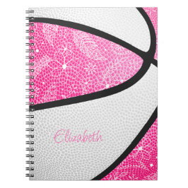 Boho sporten doedel veren roze witte basketbal notitieboek