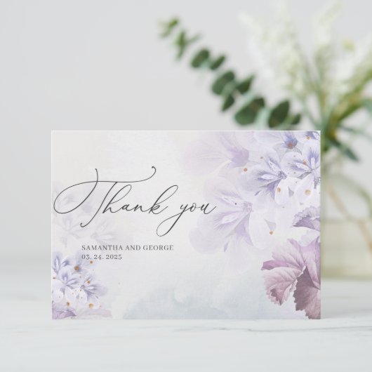 Boho spring bloemen lila bruin dank je kaart (Staand voorkant)