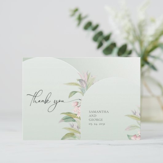 Boho spring bloesbloemen eucalyptusgroen dan bedankkaart (Staand voorkant)