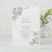 Boho Spring Blue Floral Baby shower Kaart (Staand voorkant)