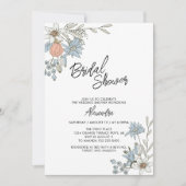 Boho Spring Blue Floral Bridal Brunch Shower Invit Kaart (Voorkant)