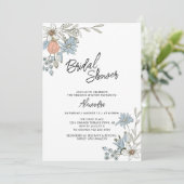 Boho Spring Blue Floral Bridal Brunch Shower Invit Kaart (Staand voorkant)