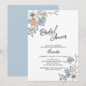Boho Spring Blue Floral Bridal Brunch Shower Invit Kaart (Voorkant / Achterkant)