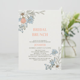 Boho Spring Blue Floral Bridal Brunch Shower Invit Kaart