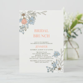 Boho Spring Blue Floral Bridal Brunch Shower Invit Kaart