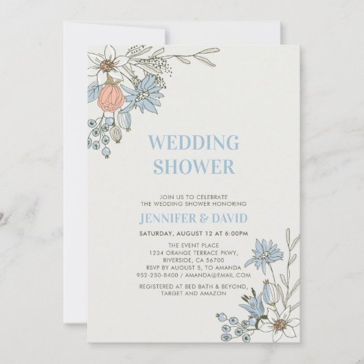 Boho Spring Blue Floral Couples Wedding Shower IV Kaart (Voorkant)