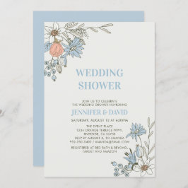 Boho Spring Blue Floral Couples Wedding Shower IV Kaart