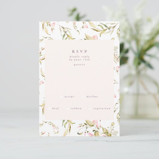 Boho Spring Botanical Big WildFlower Wedding RSVP Kaartje (Staand voorkant)