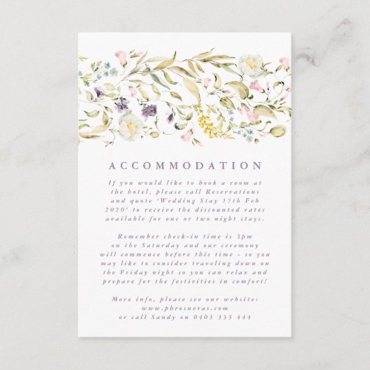 Boho Spring Botanical WildFlower Stripe Wedding Informatiekaartje (Voorkant)