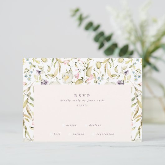 Boho Spring Elegante Botanische Bloemen Muur Bruil RSVP Kaartje (Staand voorkant)
