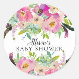 Boho Spring Floral Baby shower Envelope Seal Ronde Sticker