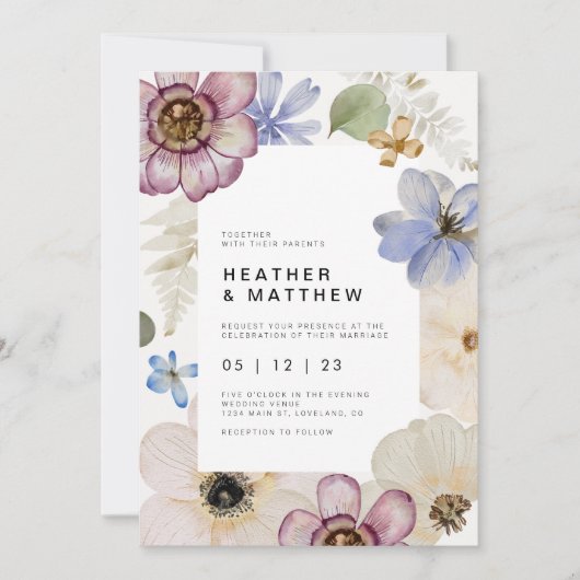 Boho Spring Floral Wedding Invitations Kaart (Voorkant)