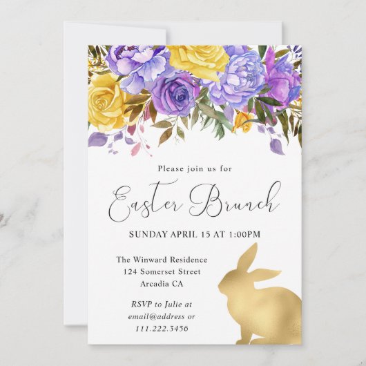 Boho Spring Flowers en Gold Bunnies Easter Brunch Kaart (Voorkant)