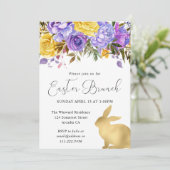 Boho Spring Flowers en Gold Bunnies Easter Brunch Kaart (Staand voorkant)