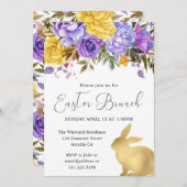 Boho Spring Flowers en Gold Bunnies Easter Brunch Kaart (Voorkant / Achterkant)