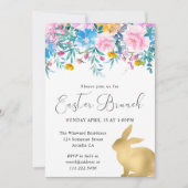 Boho Spring Flowers en Gold Bunnies Easter Brunch Kaart (Voorkant)