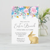 Boho Spring Flowers en Gold Bunnies Easter Brunch Kaart (Staand voorkant)