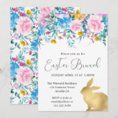 Boho Spring Flowers en Gold Bunnies Easter Brunch Kaart (Voorkant / Achterkant)