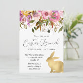 Boho Spring Flowers en Gold Bunnies Easter Brunch Kaart (Staand voorkant)