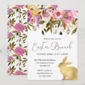 Boho Spring Flowers en Gold Bunnies Easter Brunch Kaart (Voorkant / Achterkant)