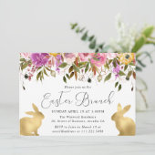 Boho Spring Flowers en Gold Bunnies Easter Brunch Kaart (Staand voorkant)