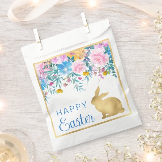 Boho Spring Flowers en Gold Bunnies Happy Easter Bedankzakje (Geknipt)