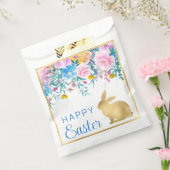 Boho Spring Flowers en Gold Bunnies Happy Easter Bedankzakje (Gezegeld)