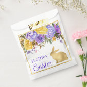 Boho Spring Flowers en Gold Bunnies Happy Easter Bedankzakje (Gezegeld)