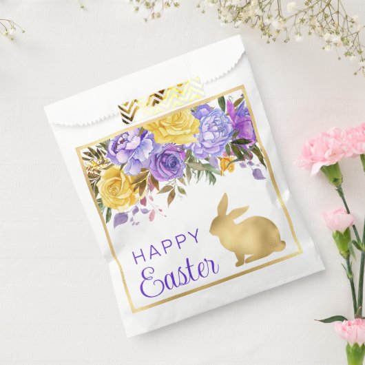 Boho Spring Flowers en Gold Bunnies Happy Easter Bedankzakje (Gezegeld)