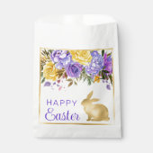 Boho Spring Flowers en Gold Bunnies Happy Easter Bedankzakje (Voorkant)
