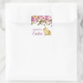 Boho Spring Flowers en Gold Bunnies Happy Easter Vierkante Sticker (Tas)