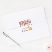 Boho Spring Flowers en Gold Bunnies Happy Easter Vierkante Sticker (Envelop)